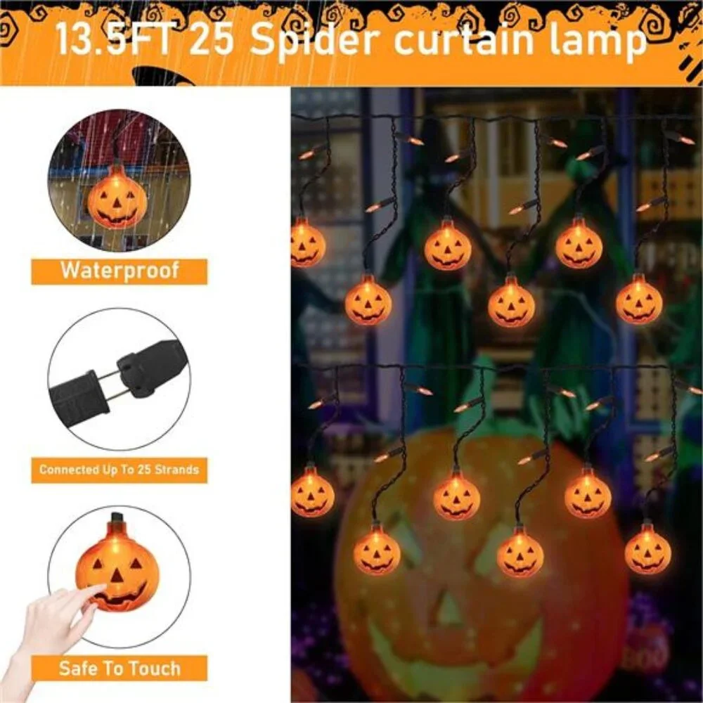 Halloween 7FT Pumpkin with 10 Waterproof Pumpkin String Lights, 25 LED